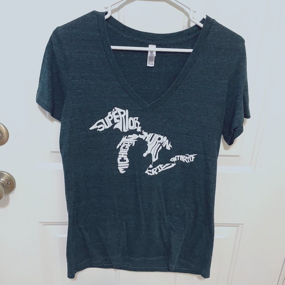 Bella - State of Michigan - Great Lakes of Michigan Tee - V-Neck Fitted - XXL